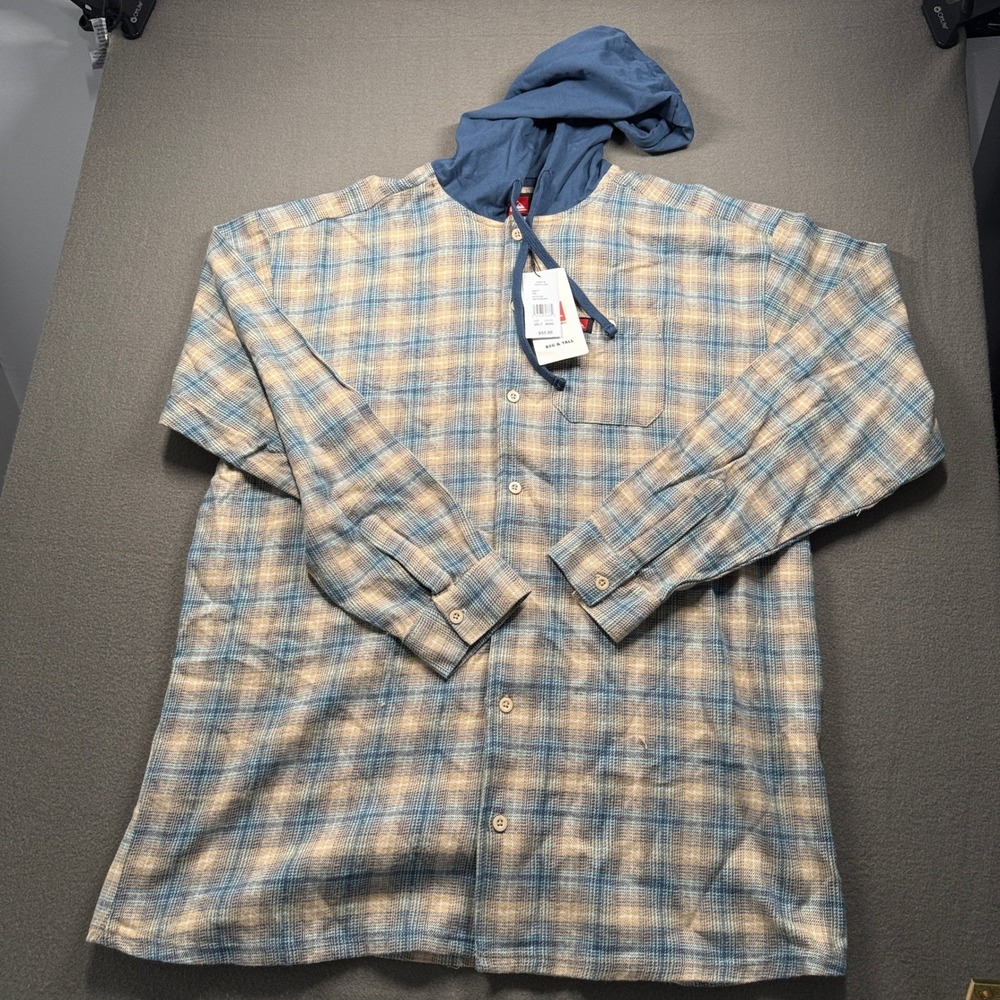 Quiksilver Hooded Flannel Shirt Mens 2XLT Indigo Plaid Big & Tall QSFLNHD02KL